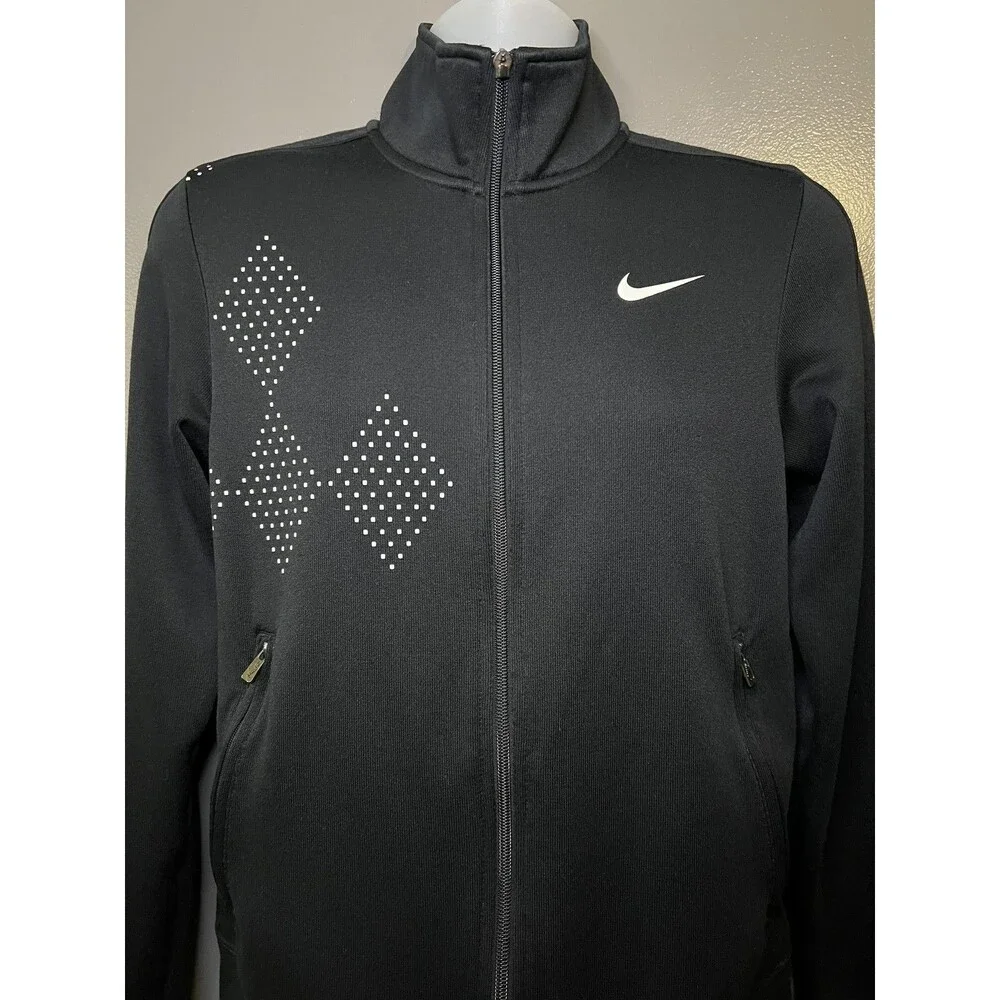 Nike Golf Jacket Mens Small Black Argyle Full Zip Track Stand Collar Lined